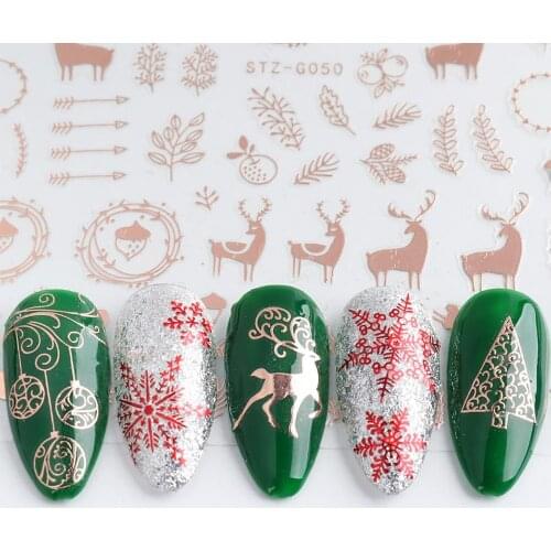 3Pcs Nail Sticker Rose Gold Xmas Snowflake/Elk Nail Art Sticker Adhesive Decals Manicure Decoration Tools