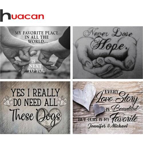 Huacan 5D Diamond Paintings Rhinestones Cartoon Diamond Mosaic Embroidery Text Home Decoration