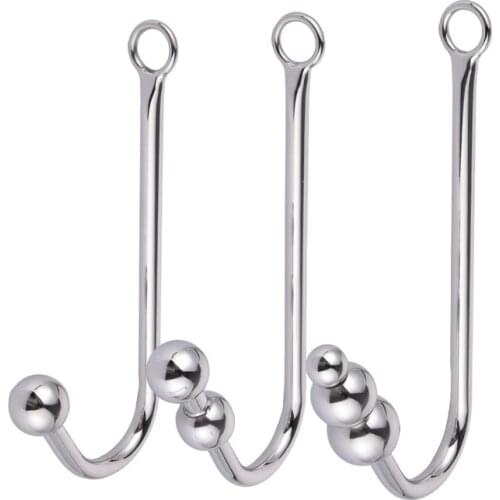 Stainless Steel Anal Hook with Anal Beads Hole Anal Hooks S M L Metal Butt Plug Anal Sex Toys Adult Product