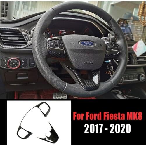 Car Steering Wheel Trim Control Button Frame For Ford Fiesta MK8 ABS Carbon Fiber 2020 2019 2018 2017 Cover Styling Stlye ST