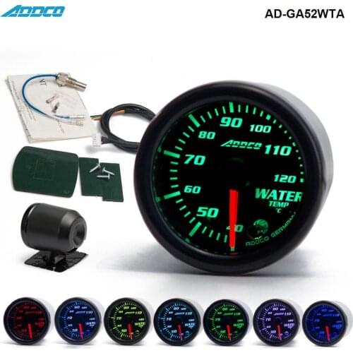 Auto 2" 52mm 7 Color LED Smoke Face Water Temp gauge Water Temperature Meter With Sensor Car meter Gauge AD-GA52WTA
