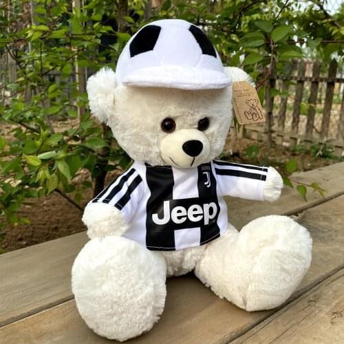 25cm White Football Cap Teddy Bear Stuffed Plush Toy, Doll Kids Baby Toy Boy & Girl Brithday Gift
