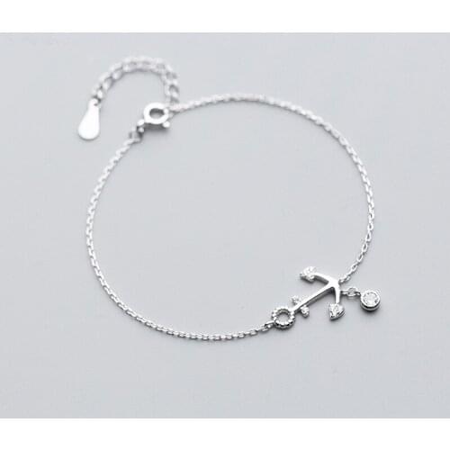 Anchor Bracelet Real 925 Sterling Silver Delicate Anchor Chain Bracelets with Dainty CZ Fine Jewelry for Women Girls