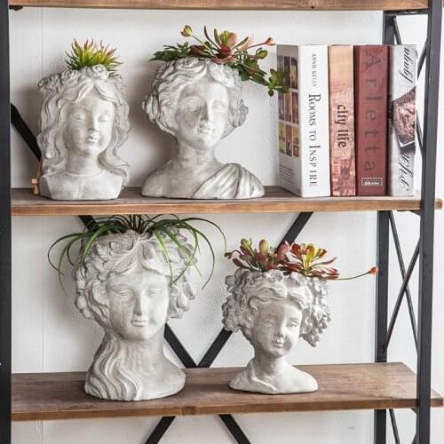 Vases Cement Vase European Head Plant Pot For Garden Girl Sculpture Plants Home Decor Living Room Decoration Vase
