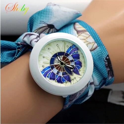 Shsby new floral chiffon sweet girls watch Sweet chiffon fabric women dress watches fashion Ladies flower cloth wrist watch