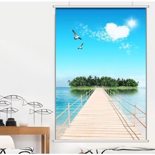 Customized European and American sea landscape painting sliding door stickers, self-adhesive shading window grilles