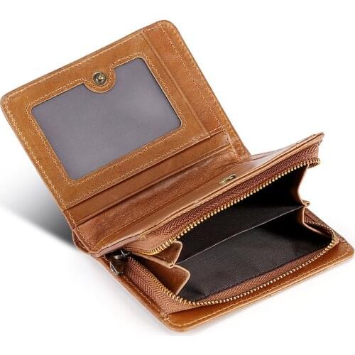 Rfid wallet leather mens wallet vintage oil wax leather multifunctional zipper coin purse