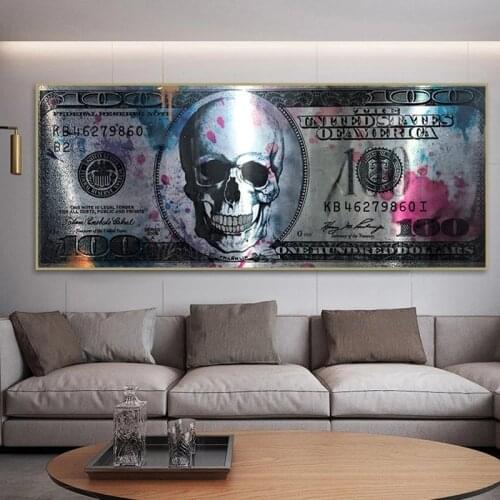 Creative Dollars Picture Wall Art Skull Dollar Canvas Painting Money Art Poster Print Modern Living Room Decor Wall Paintings