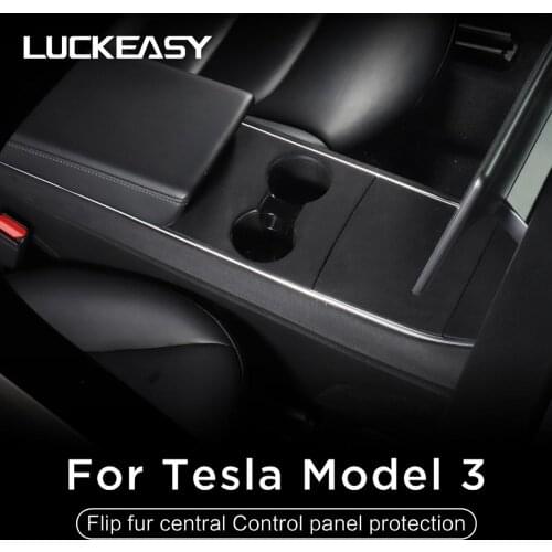 LUCKEASY Car Interior protrctive Patch for Tesla Model 3/Model Y 2017-2019 Turn fur central Control panel cover red black 3pcs