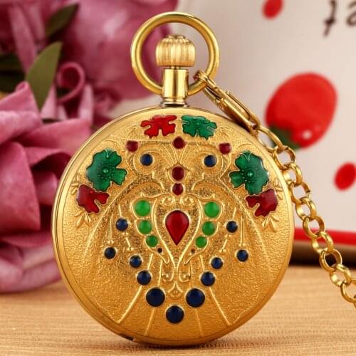 Machine Pocket Watch High-Quality Dumb Gold Copper Case Clock Pendant Gutta Percha Flower Pattern Exquisite Gorgeous Necklace