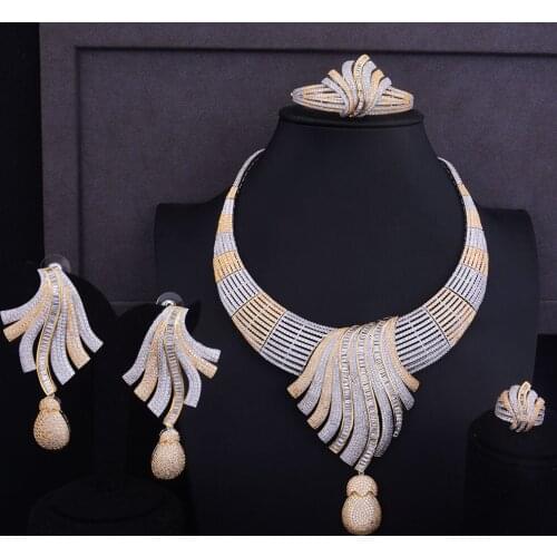 Missvikki Luxury Noble Elegant Women Bridal Wedding 4PCS Choker Necklace Earring Dubai Jewelry Set Jewellery Addict New Hot