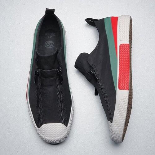 British Fashion Mens Vulcanized Canvas Shoes 2021 Spring New Casual Lazy Loafer Shoes Mens Trend Two Zip Sneaker