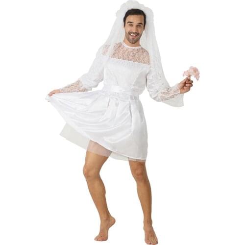 Snailify Men Costume Halloween Costume For Adult White Wedding Fancy Dress With Veil Set Funny Bride Man Costume