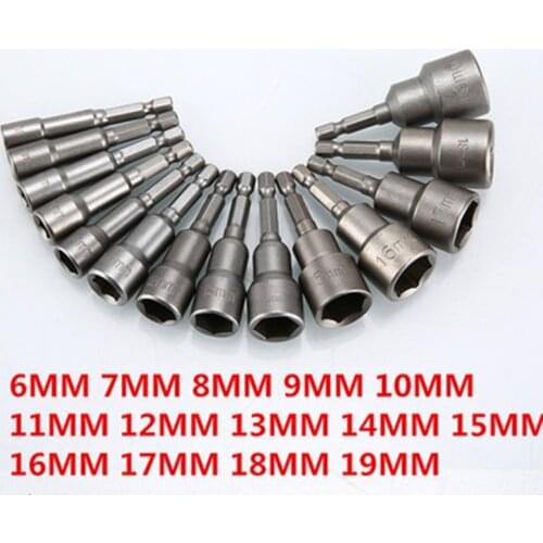 6-19mm Hex Socket Sleeve Nozzles Nut Driver Set Magnetic Hex Socket Sleeve Wrench Set Nozzles Nut Driver Screwdriver Accessories