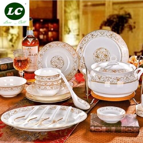46pcs Dish and Plates Ceram Dinnerware set Combination Bowls Ceramic Tableware Bone China Health