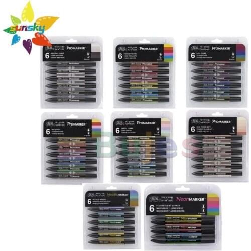 UK Original WINSOR & NEWTON Promarker Set Twin Tip 6 Colors & 12 Colors art supplies for artist acrylic paint alcohol markers