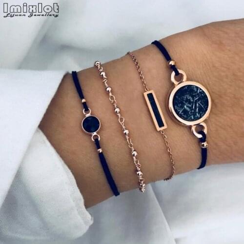 Bohemian Round Stone Rope Bracelet Set for Women Handmade Vintage Multilayer Beads Chain Bracelets & Bangles Female Jewelry NEW