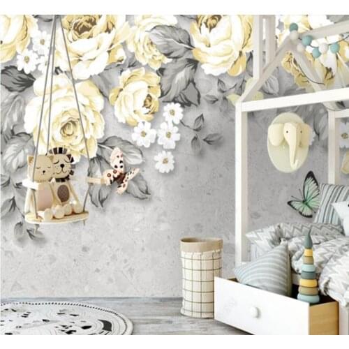 Papel de parede modern prairie flowers peony 3d wallpaper,living room tv wall bedroom wall papers home decor bar cafe mural