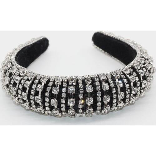 Baroque Padded Rhinestones Headpiece For Women Girls Full Crystal Hairbands All Gem Headbands Sparkly Beads Hair AccessoriesWild