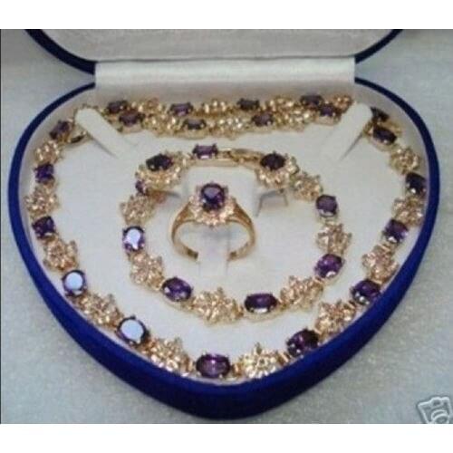 Charming Amethysts Earring Bracelet Necklace Ring Set + box