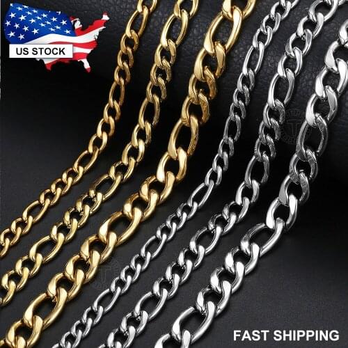5/7/9mm Womens Mens Necklace Gold Silver Color Stainless Steel Figaro Link Chain Choker Necklace for Men Women 18-24inch LKNM177