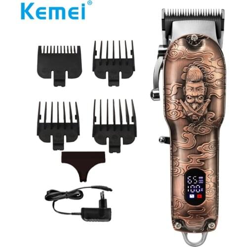 Kemei Full Metal Hair Clippers for Men Ceramic Blade 10W Powerful Cordless Rechargeable Beard Trimmer for Barber Hair Cutting