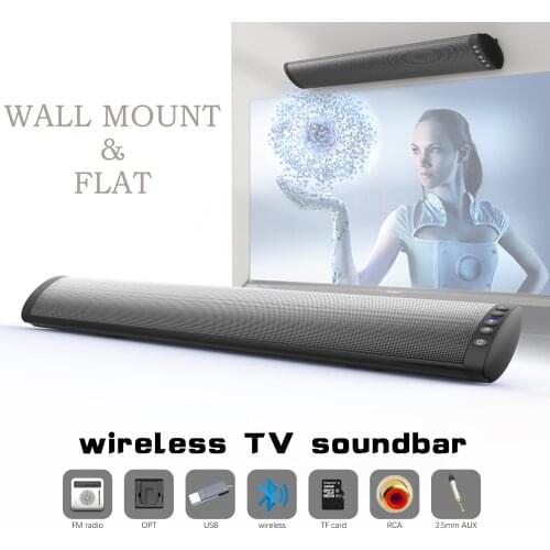 20W Protable Bluetooth 5.0 Soundbar Wall-Mount TV Music Wireless Speaker Sound Bar Supports TF Remote Control for Home Theater
