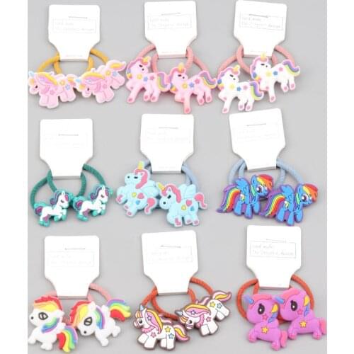 2PCS Cartoon Unicorn Cute Princess Headwear Kids Elastic Hair Bands Children Hair Ties Ropes Girls Accessories Baby Headdress