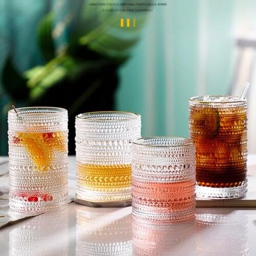 Wave Point Transparent Glass Water Cup Simple Cute Bar Cocktail Beverage Milk Tea Mug 300ml 450ml glass cup tumbler cup