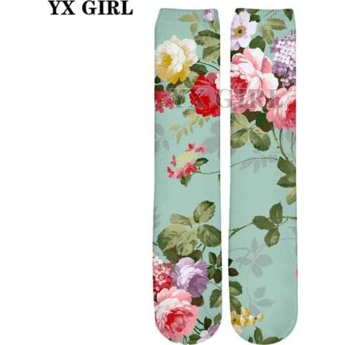 YX GIRL Drop shipping 2018 Summer New Fashion 3D Straight socks Retro Style sock Peony / Rose Print Men/Women casual Socks ZW60