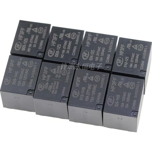 5PCS 10A Relay 5pin HF3FF-JQC-3FF-5VDC-1ZS 12VDC-1ZS 24VDC-1ZS 4Pin JQC-3FF-5VDC-1HS 12VDC-1HS 24VDC-1HS 5V 9V 12V 24V DC