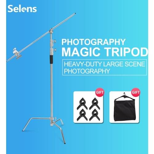 Selens C-Stand Photography Stand Stainless Steel with Hold Arm/Grip Head/Extension Support Rod and Flag Panel For Fotografia