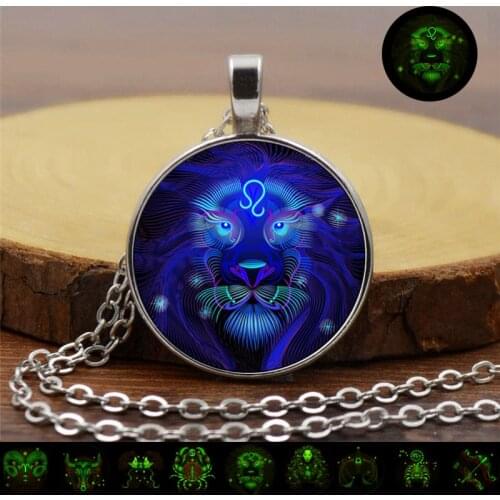 Glow In The Dark 12 Constellation Necklace Luminous Zodiac Sign Jewelry Glass Pendant Taurus Cancer Leo Necklace Birthday Gift