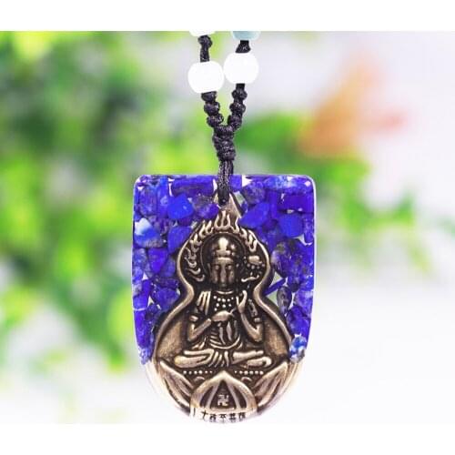 Tibetan Buddhiam Buddha Orgonite Pendant Prayer Necklace Natural Lapis Lazuli Energy Meditation Jewelry For Women Men