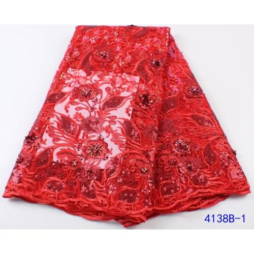 XIYA African Beaded Lace Fabric 2021 High Quality Sequins Lace Material Embroidery Nigerian Asoebi Lace Fabrics Sewing 4138B