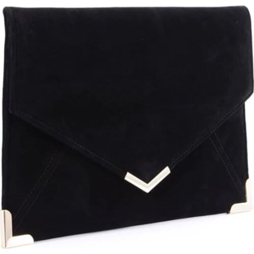 Suede Envelope Clutch Bag For Women 2019 European Style Black Shoulder Bags With Chain Unlined Rectangle Purse Clutches De Luxo