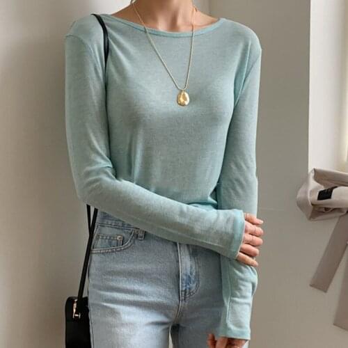 2021 Summer T Shirt Women Long Sleeve O-neck Breathable Tops Korean Style Basic Solid Thin Tee Shirt Femme Casual