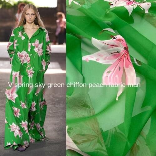 Green Flower Chiffon Vacation Style Women 's Clothing Dress Fabric Fashion 2021 Spring and Summer Show Digital Printing Material
