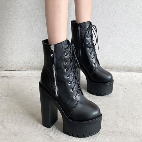 Goth Ankle Boots High Heels Patent Leather Womens Shoes on Platform Demonia Boots Punk Gothic Sexy Model New Fashion boots