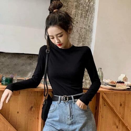 Woman Tshirts Spring, Autumn and Winter Long Sleeves T-shirt Womens Stretch Tight Turtleneck Tops Women Tops Mujer Camisetas