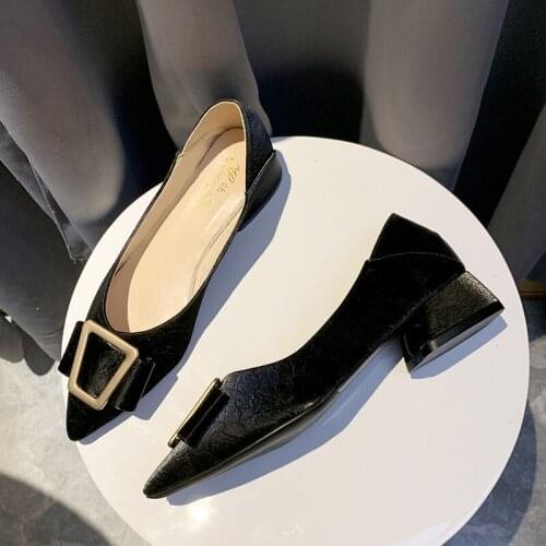 Women Pumps Fashion Ladies Rhinestone High Heels Square Buckle Shoes Soft Leather Heels Shoes Elegant Woman Pointed Toe U18-15