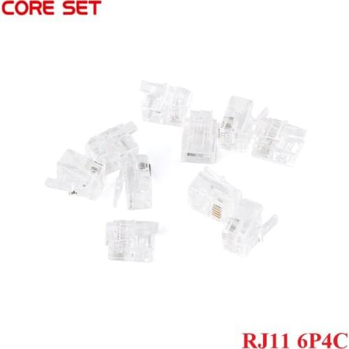 100pcs/Lot RJ11 Connector 4 Pin 6P4C Modular Phone Telephone Crystal Plug Both Solid and Stranded Wire Connectors