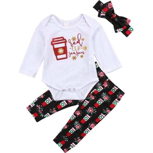 2018 Christmas Newborn Infant Baby Girls Romper+Floral Pants Hat Outfits Clothes Size 0-24M