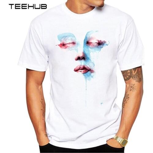 2019 TEEHUB Mens Fashion Art of Face Printed Short Sleeve T-Shirt Hipster O-neck Design Tops Cool Desgin Tee