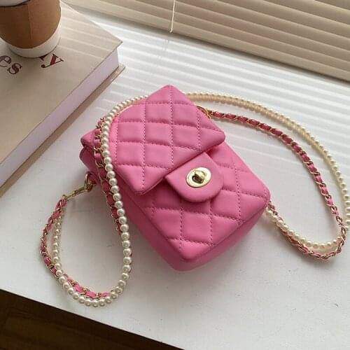 2021 Pearl Chain Design PU Leather Mini Crossbody Bags for Women Summer Trendy Shoulder Handbags and Purses Lady Party Purses