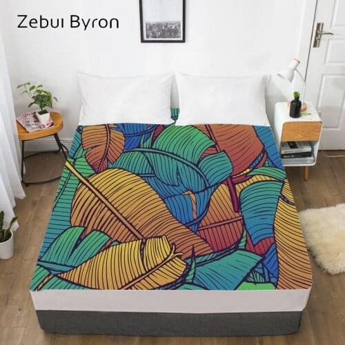 3D HD Digital Print Custom Bed Sheet With Elastic,Fitted Sheet Twin/Full/Queen/King,Colorful leaves Mattress Cover 160x200