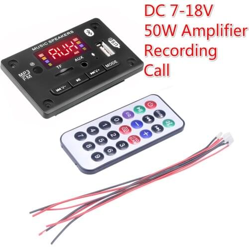 50W Amplifier MP3 Decoder Board 7-18V Bluetooth V5.0 Car MP3 Player USB Recording Module FM AUX Radio For Speaker Hands-free