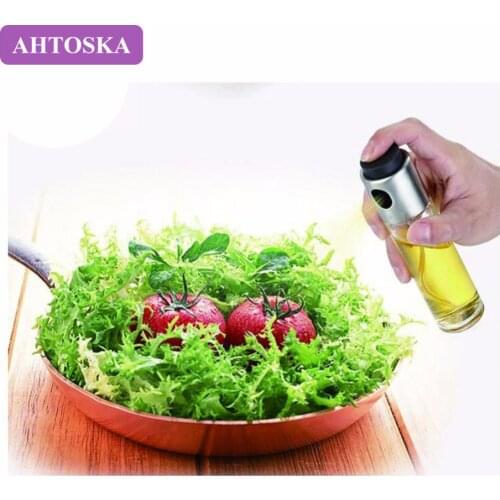 AHTOSKA Oil Sprayer Glass Bottle Olive Pump Stainless Steel Vinegar Spraying Bottle Kitchen Oil Tool