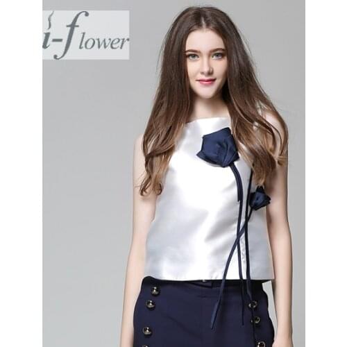 2021 New Summer Women Tops Blouse Rose Appliques O-Neck Satin Ice Silk Blouses Female Sleeveless Shirts Tops Blusas