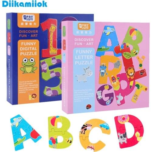 Baby Educational Toys Children Wooden Jigsaw Puzzle Fun Digital Alphabet Learning Cognitive Toy Kids Interactive Game Puzzles